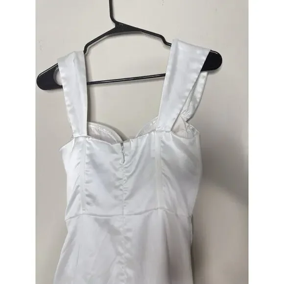 Miss Circle $185 Hedy Sz S White Satin Corset Mini Dress Ruch Mini Slit Silky - Picture 9 of 13